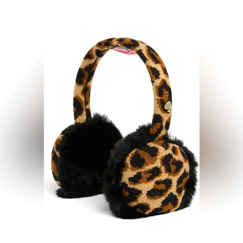 NWT KATE SPADE FAUX FUR TRIM, LEOPARD KNIT EAR MUFFS. One size fits most